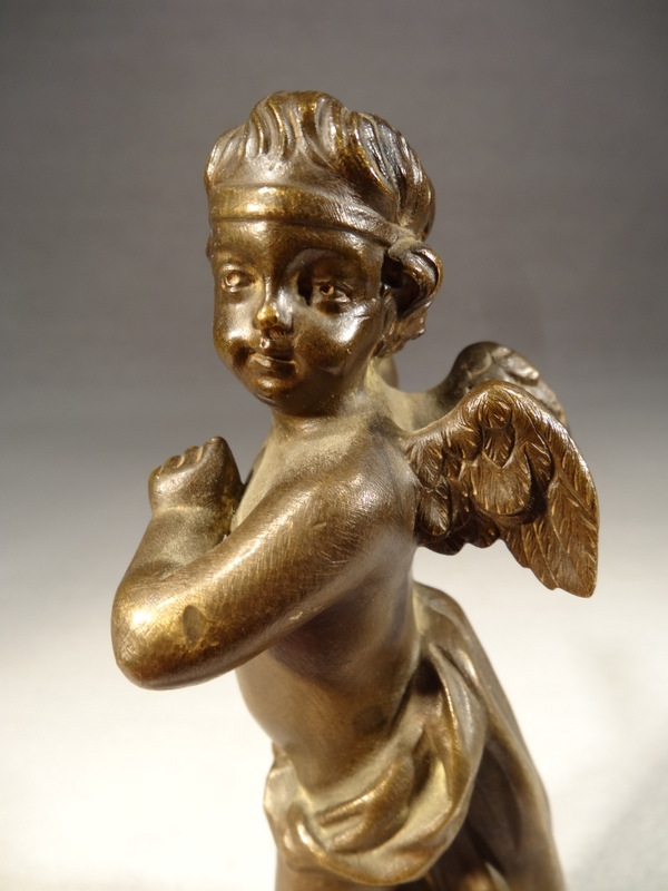 Old bronze sculpture topic representative an angel love epoque xixth