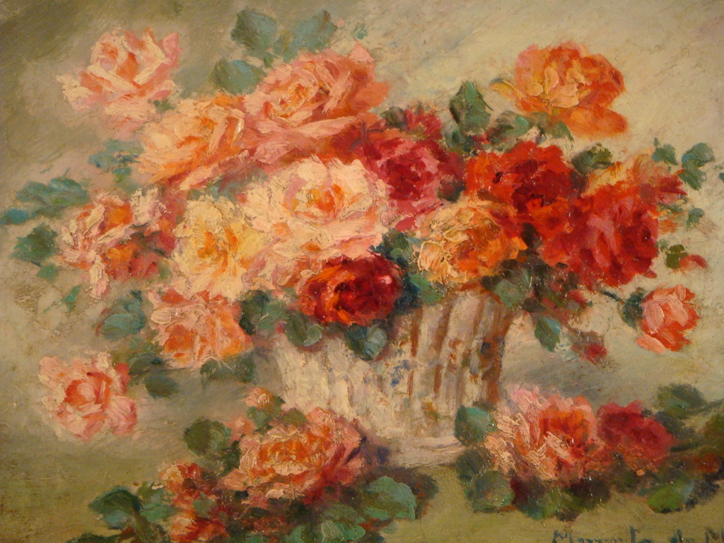 Ancien tableau bouquet de fleurs Marguerite Du May Remparts antiquités Ancien tableau bouquet de fleurs Marguerite Du May Remparts antiquités