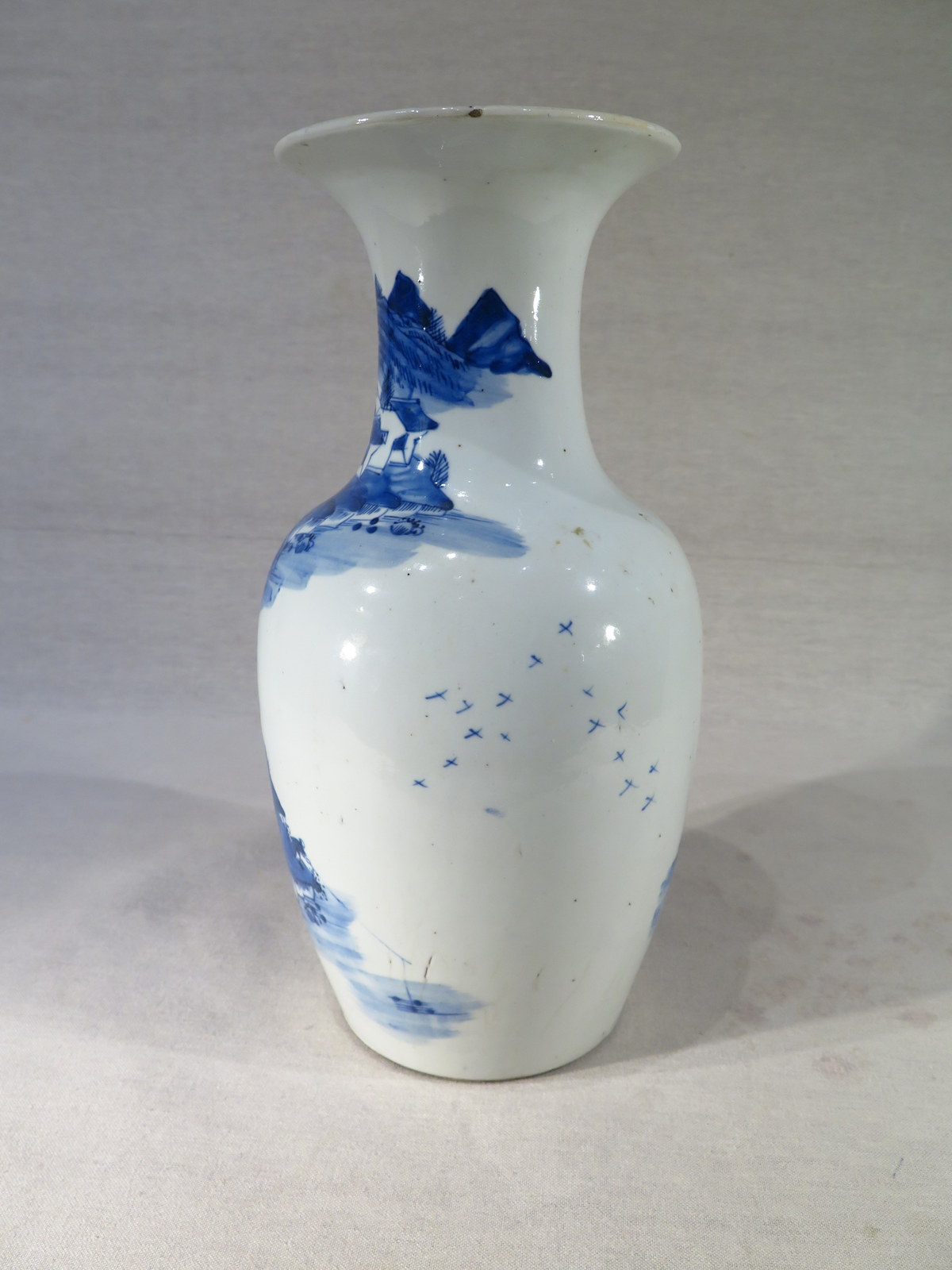 Ancien Vase Molen Blanc Décor Bleu – Moulin à Vent, Paysage Fleurs